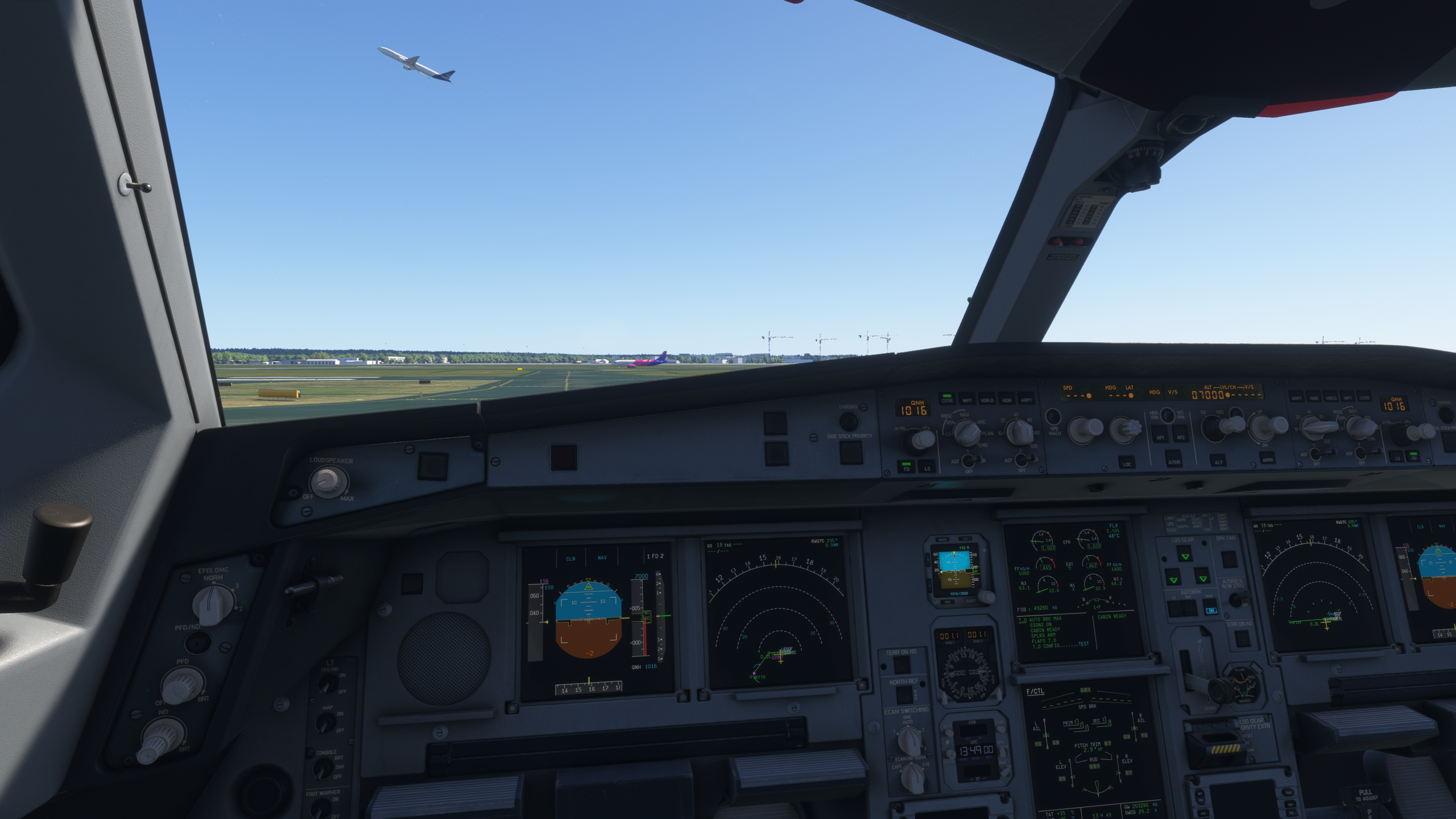 Airbus cockpit during a vOCN departure